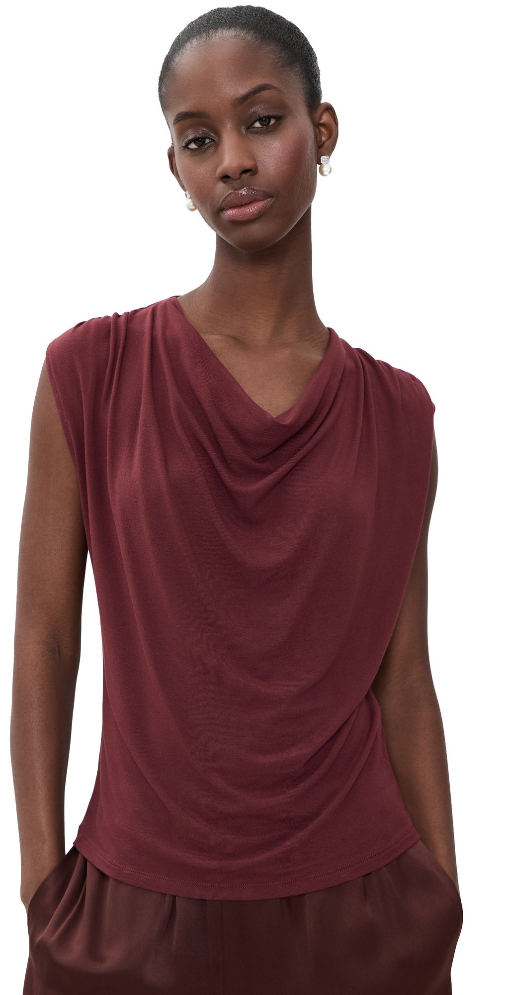 Vince Draped Cowl Neck Top Black Rose S
