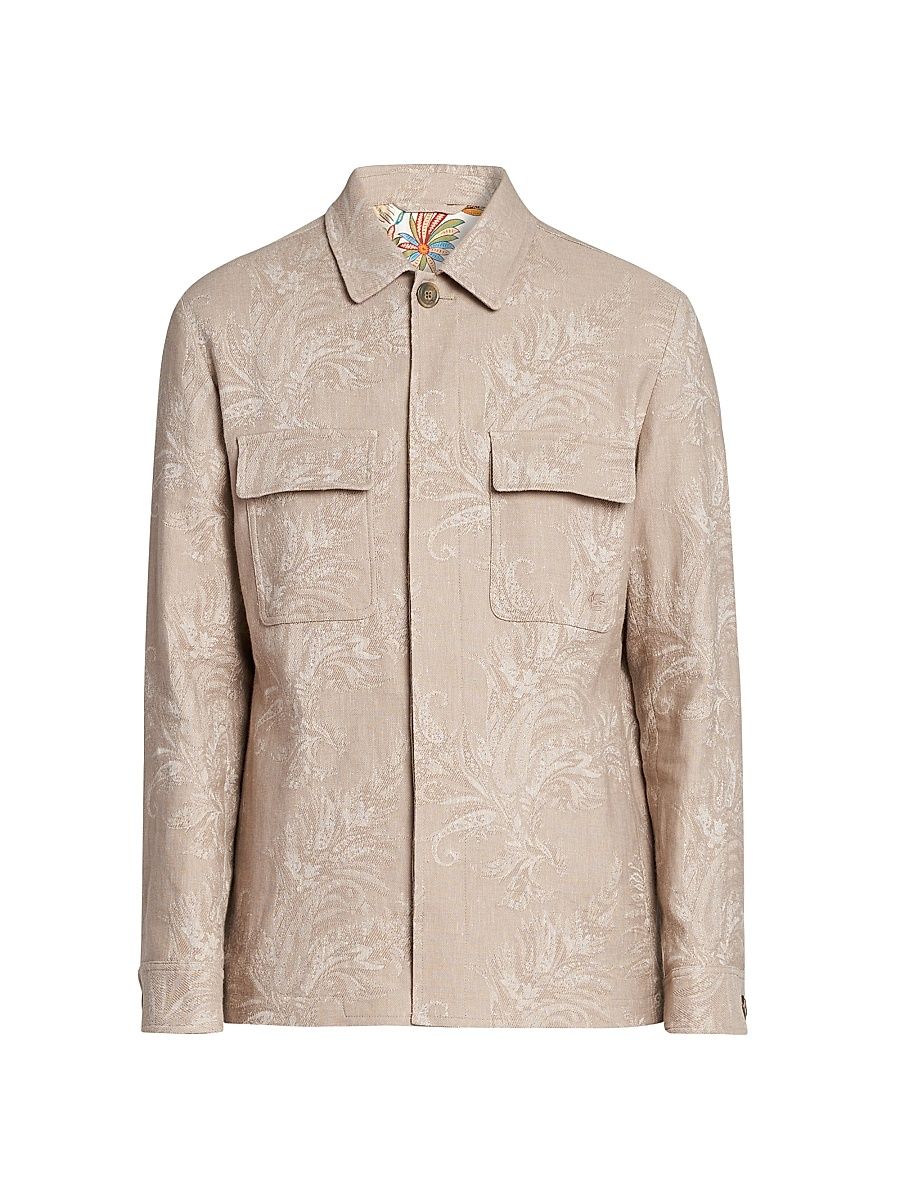 Men's Paisley Cotton-Linen Overshirt - Beige - Size XXL
