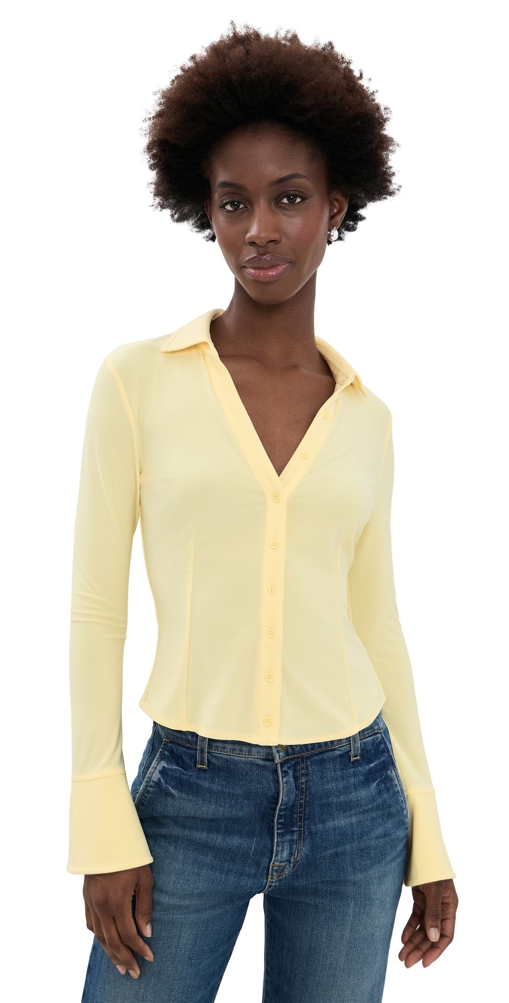 ALICE + OLIVIA Freya Fitted Button Down Shirt Butter M