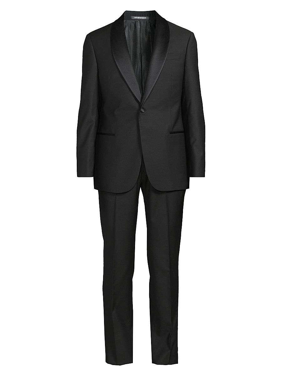 Men's Micro-Patterned Virgin-Wool Single-Breasted Tuxedo - Brown - Size 48