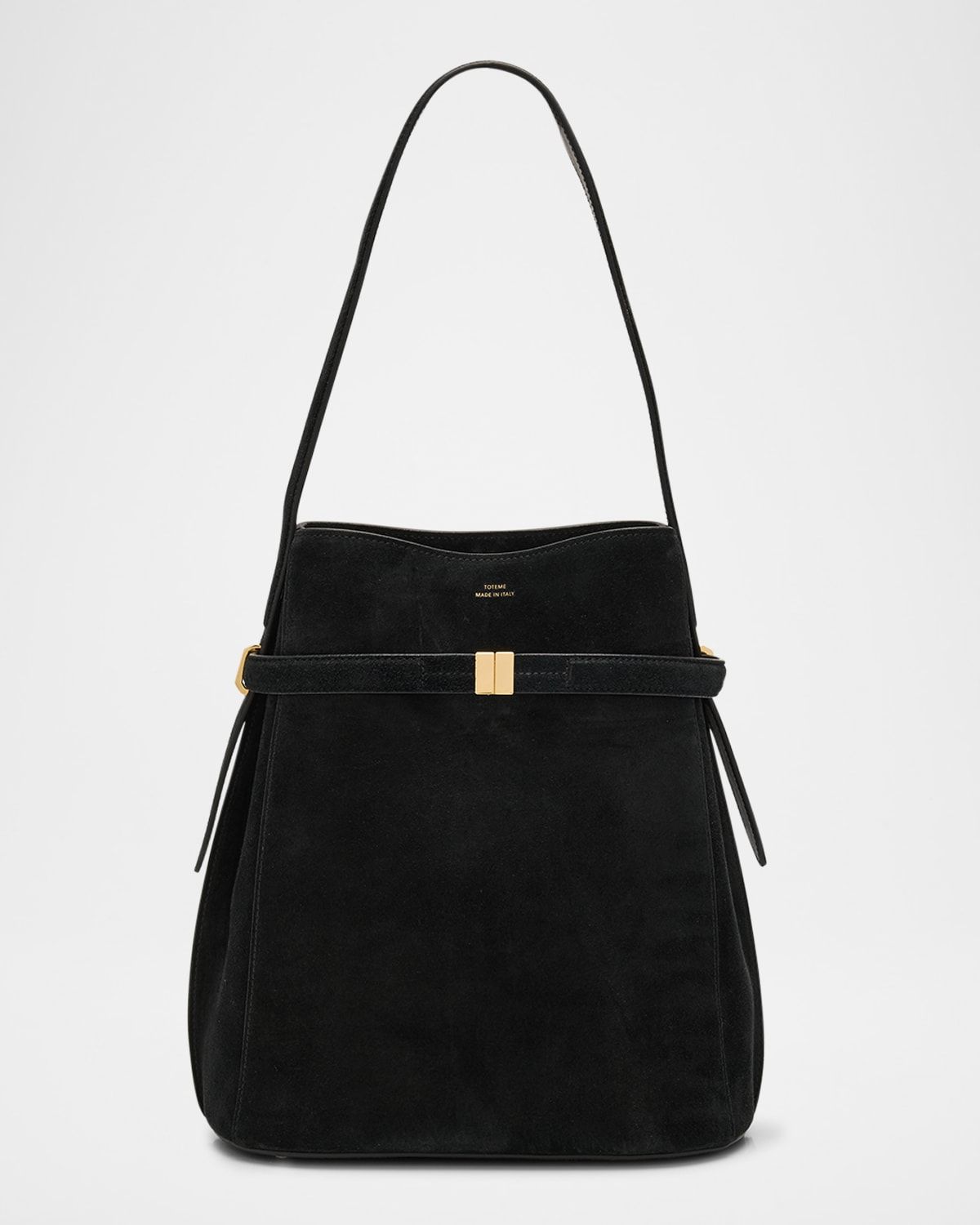 Belted Suede Bucket Bag