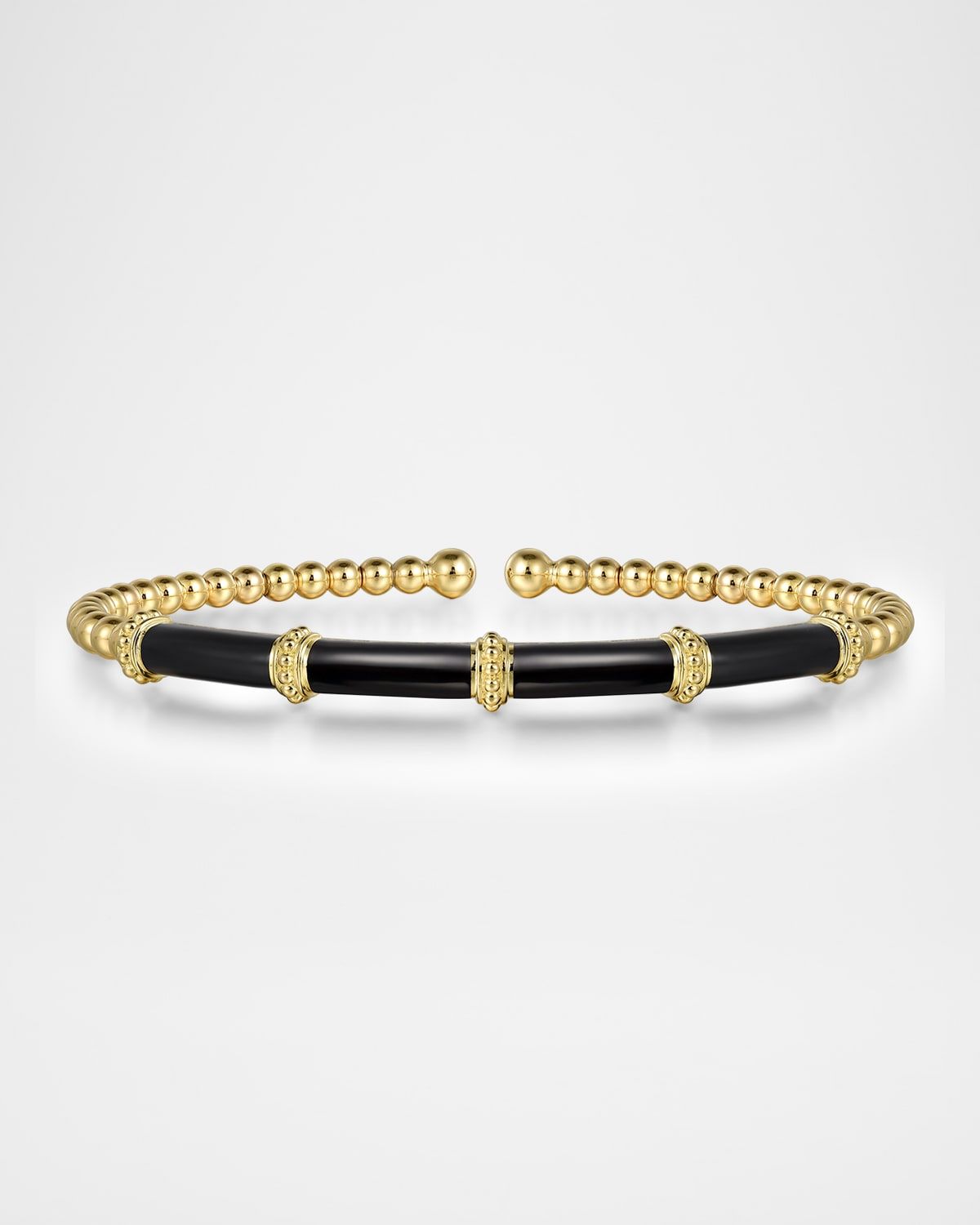14K Yellow Gold Bujukan and Bar Split Bangle with Black Enamel