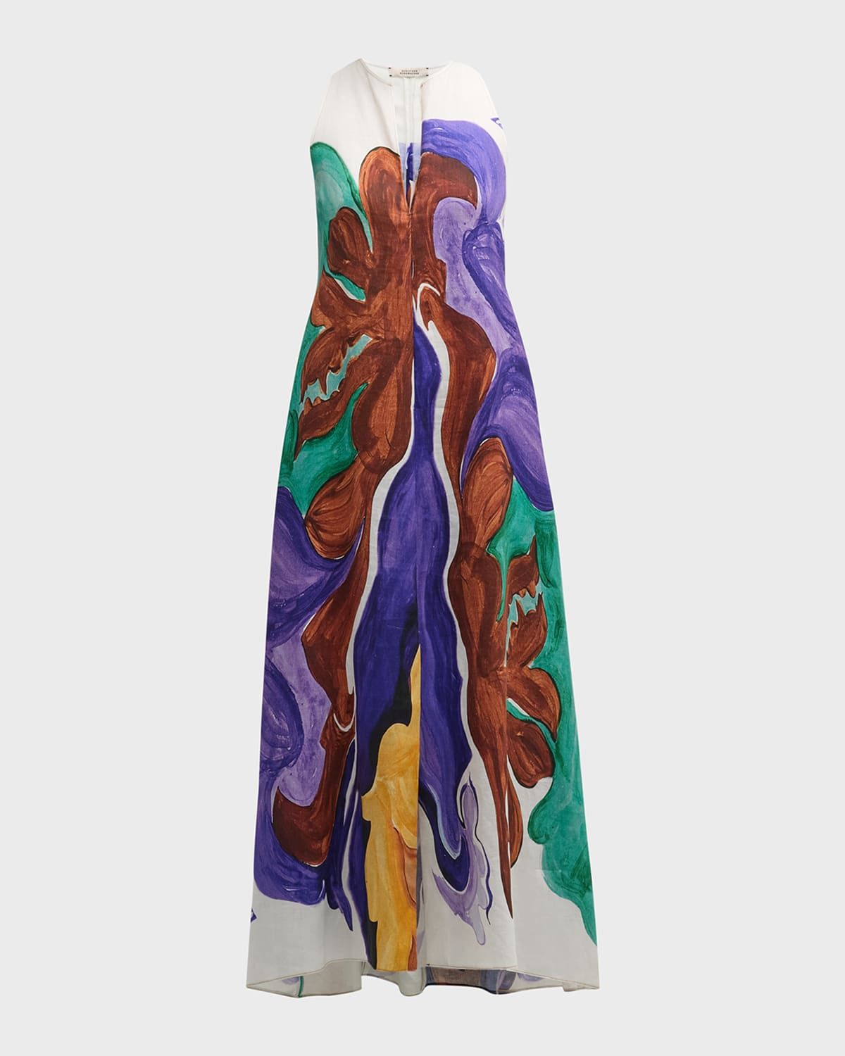 Rainbow Flames Abstract-Print Linen Maxi Dress