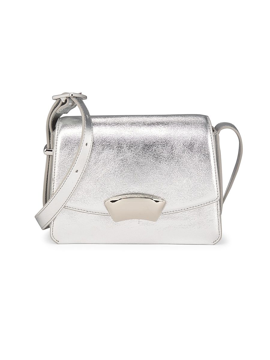 Women's ID Leather Shoulder Bag - Silver