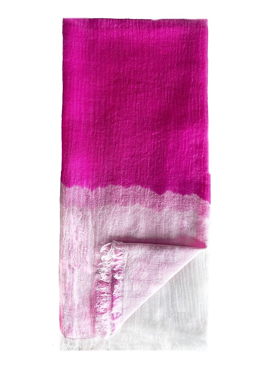 Women's Feather Peacock Cashmere Shawl - White Shocking Pink