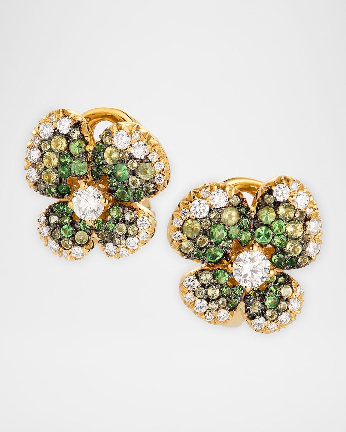 18K Yellow Gold Ischia Earrings with Ombre Diamonds and Tsavorite