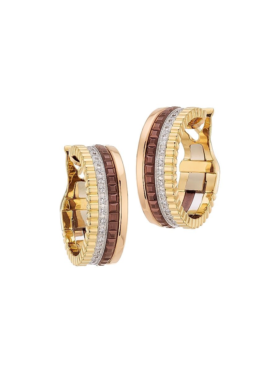 Women's Quatre Classique 18K Yellow Gold, Rose Gold, White Gold, Brown PVD & Diamond Hoop Earrings - Yellow Gold