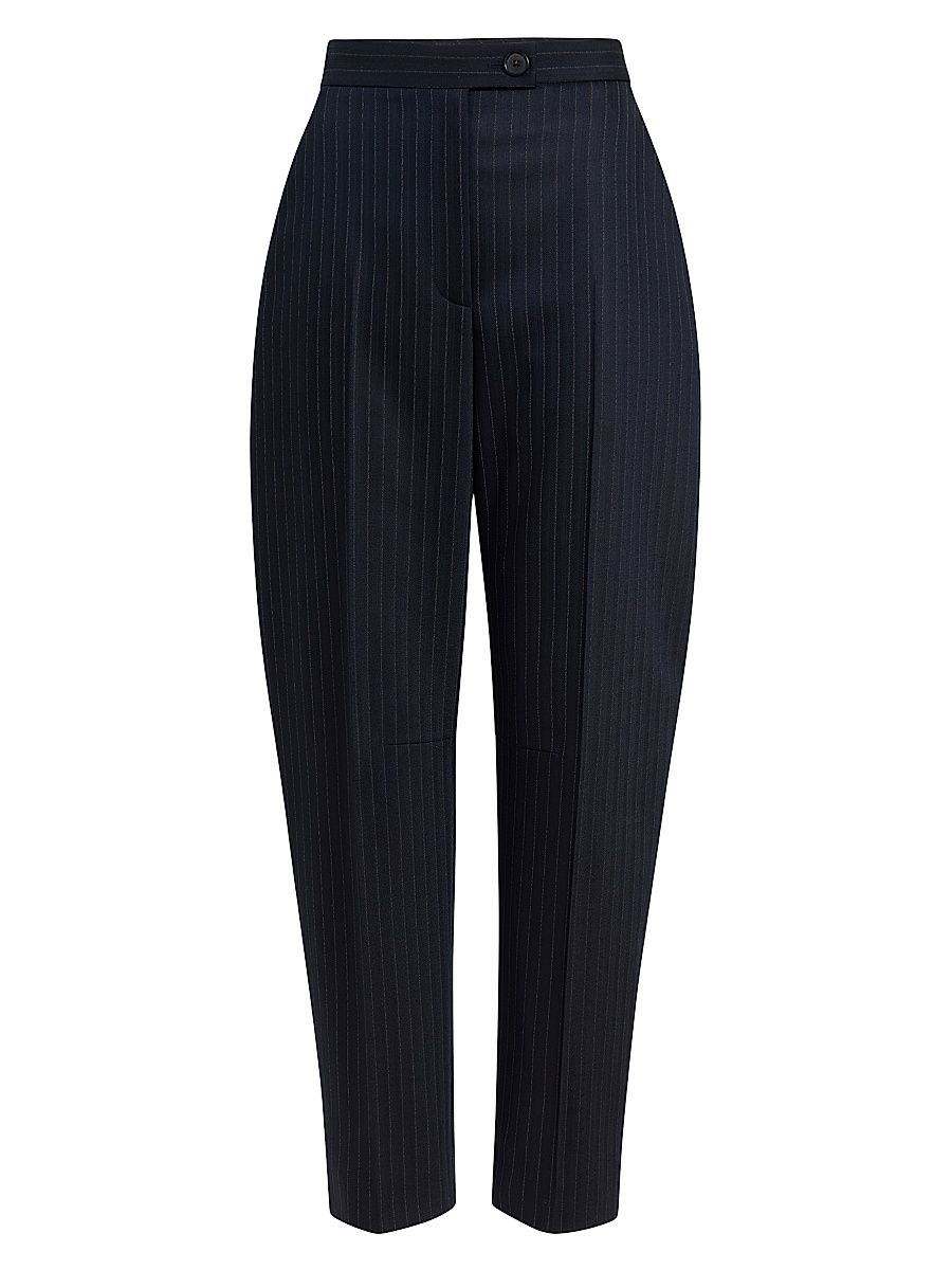 Women's Jude Striped Pintucked Pants - Navy White - Size 12