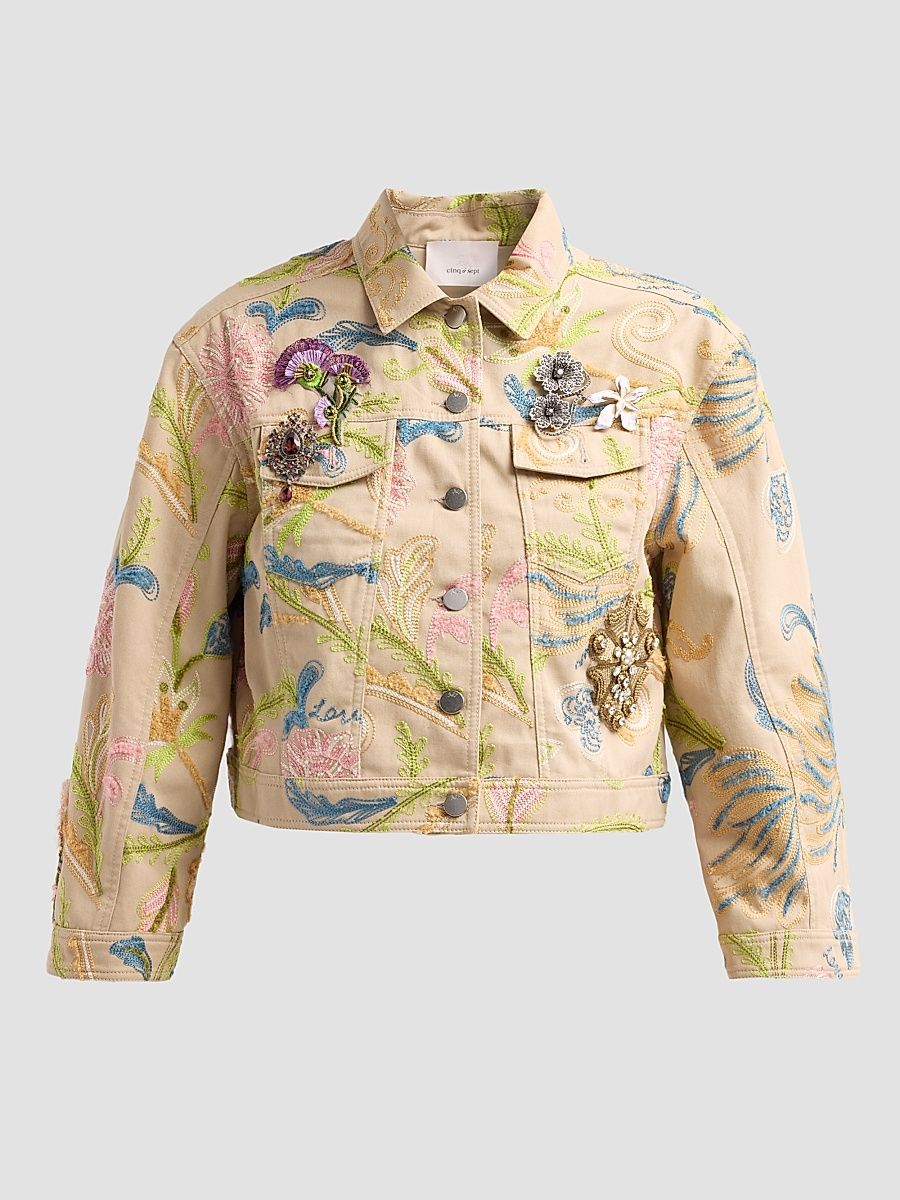 Women's Addie Brooche Denim Jacket - Khaki Multi - Size XL