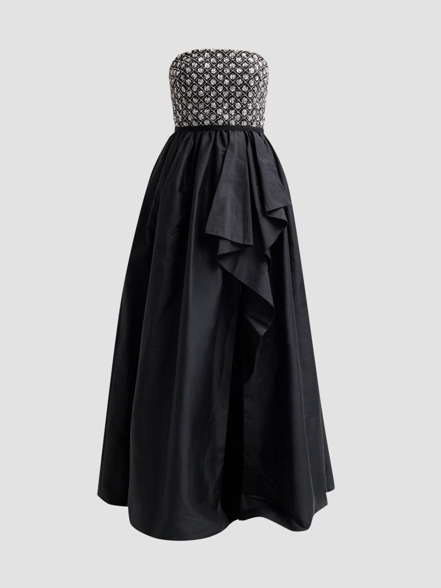 Theia Women's Mila Beaded Taffeta Strapless Gown - Black - Size 16