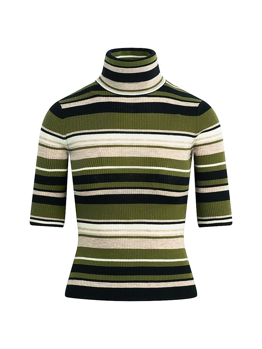 Women's The Amelia Striped Wool Turtleneck Sweater - Nottingham Stripe - Size XS