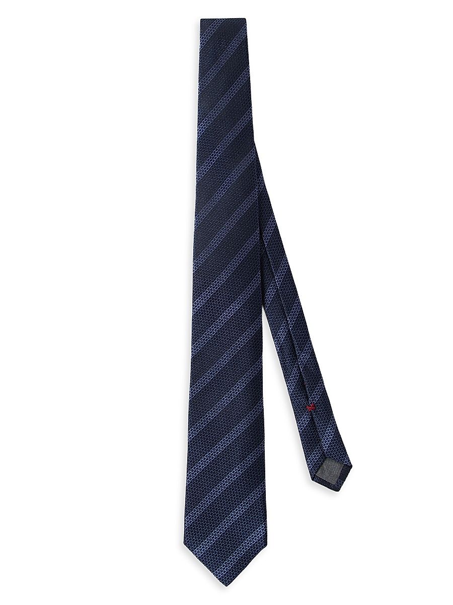 Men's Textured Silk Tie with Stripes - Sapphire