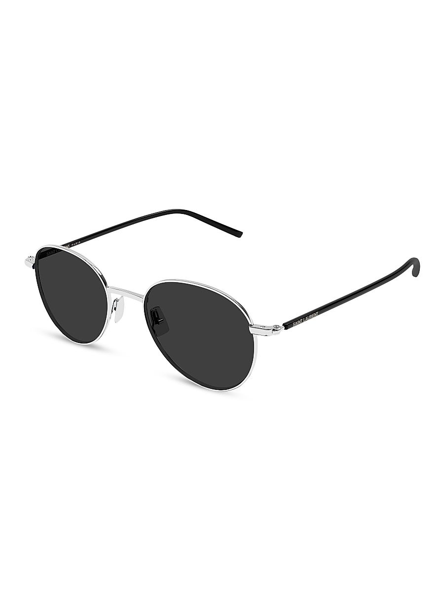 Men's Panthos 50MM Round Metal Sunglasses - Silver Black