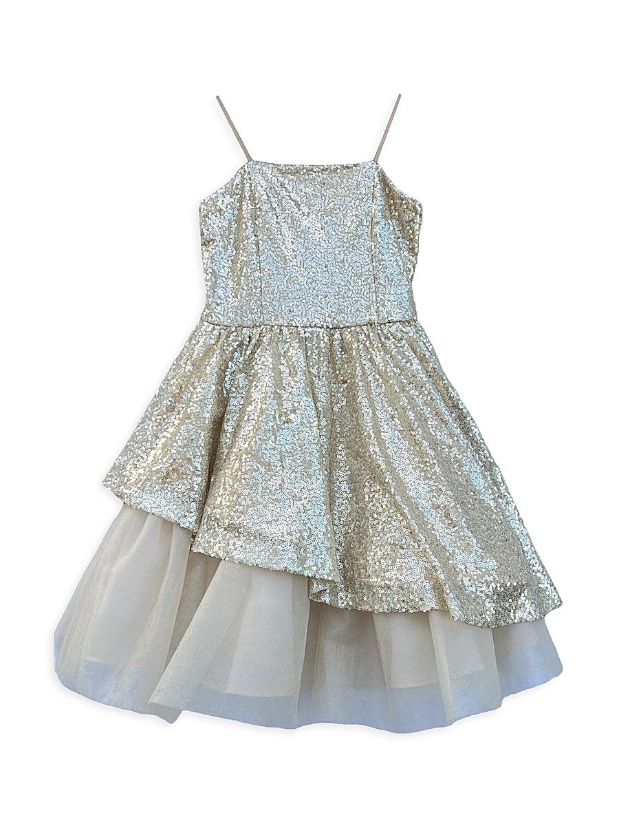 Girl's Peek-A-Boo Sequin Dress - Gold - Size 10