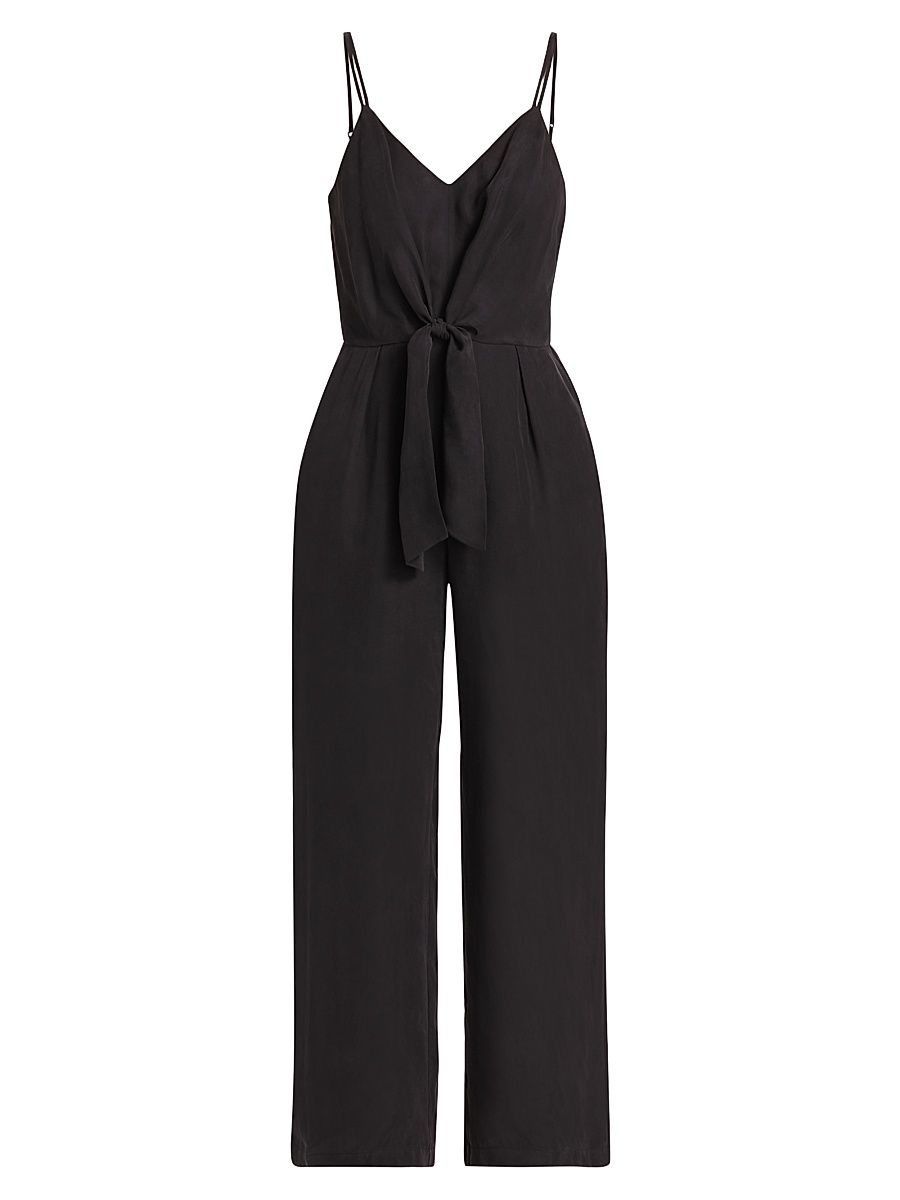 Women's V-Neck Tie-Waist Jumpsuit - Black - Size 14