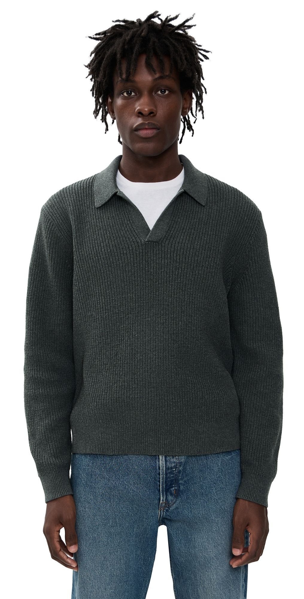 Madewell Shaker-Stitch Sweater Polo Heather Charcoal S