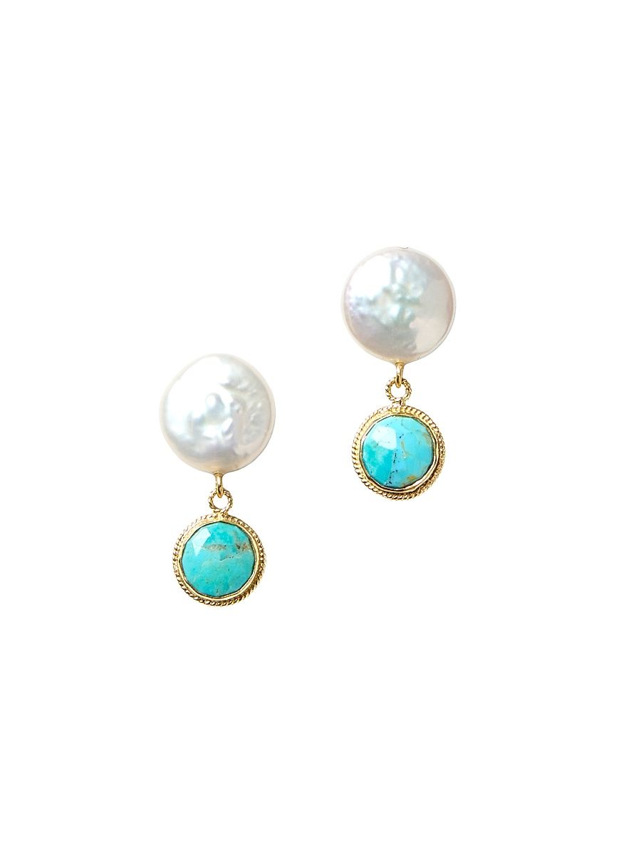 Women's Sydney 18K-Gold-Plated Sterling Silver, Freshwater Pearl & Turquoise Drop Earrings - Turquoise