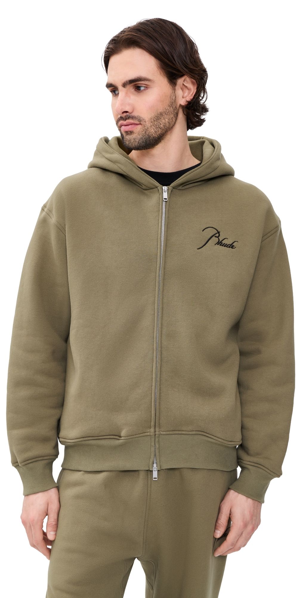 Rhude Classique Zip Up Hoodie Moss Green/Black M