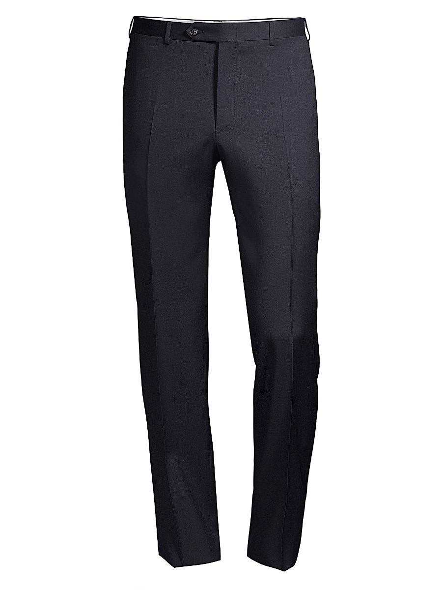 Men's Slim-Fit Wool Trousers - Navy - Size 36
