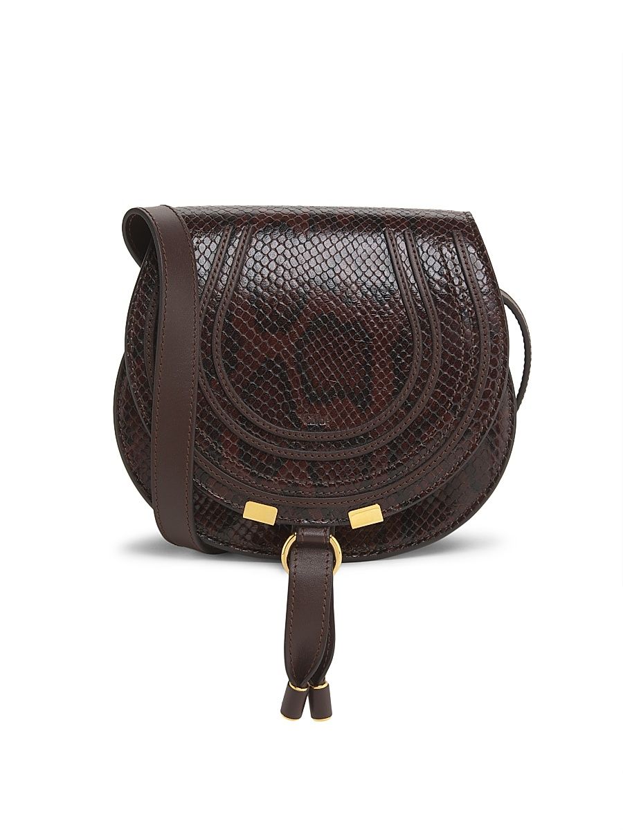 Women's Small Marcie Python-Embossed Leather Saddle Bag - Sooty Brown