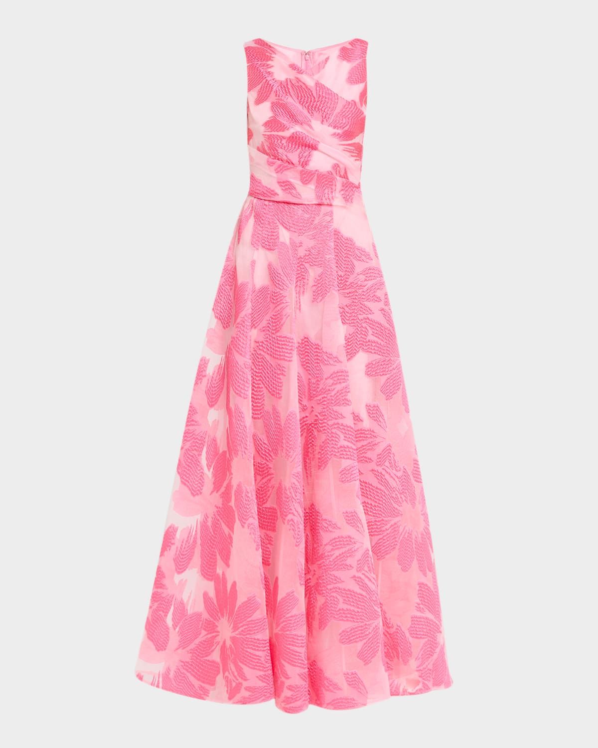 Floral Fil Coupe Sleeveless A-Line Evening Gown