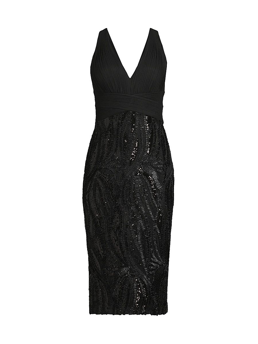 Women's Embellished Mix Media Sheath Cocktail Dress - Black - Size 14