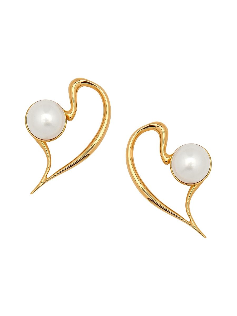 Women's 24K-Gold-Plated & Imitation Pearl Open Heart Earrings - Pearl