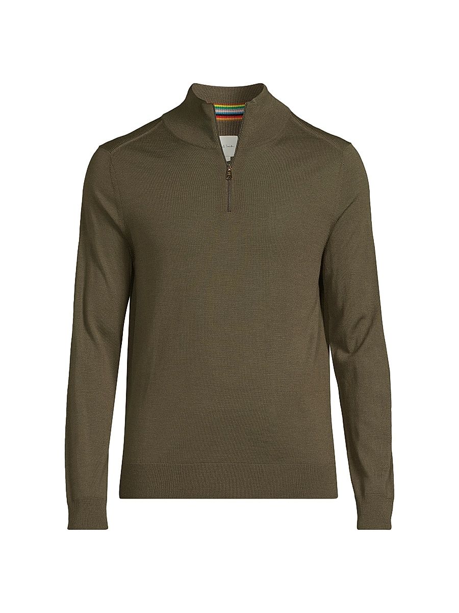Men's Merino Wool Quarter-Zip Sweater - Khaki - Size XXL