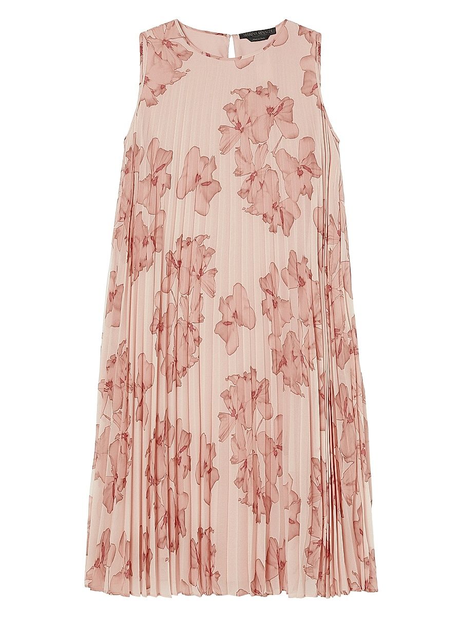 Women's Pleated Georgette Dress - Pink Graph Flower Print - Size 22