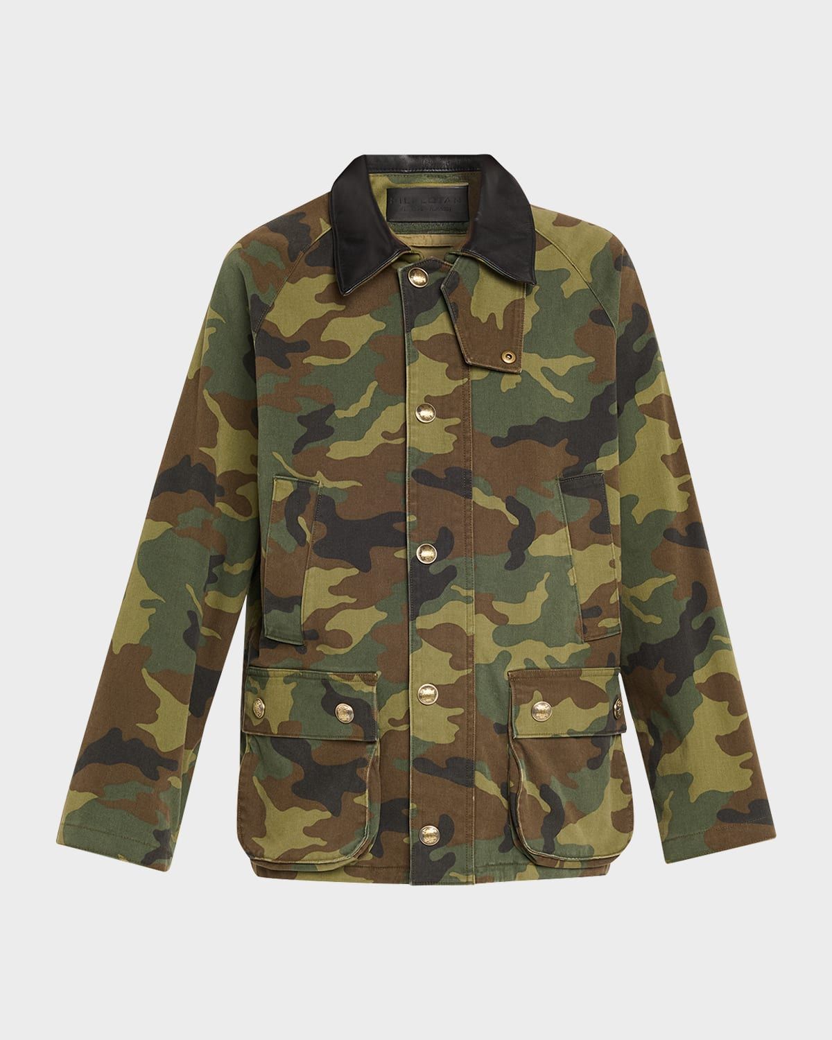 Andrew Camo-Print Leather-Collar Parka Jacket