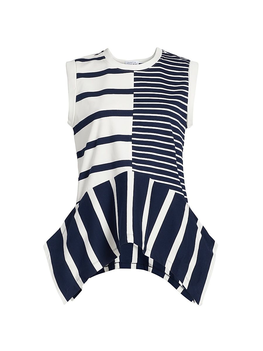 Women's Chantel Striped Cotton Jersey Top - Maritime Blue Multi Mix - Size Medium