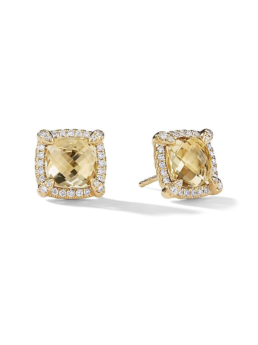 Women's Chatelaine Pavé Bezel Stud Earrings in 18K Yellow Gold - Champagne Citrine