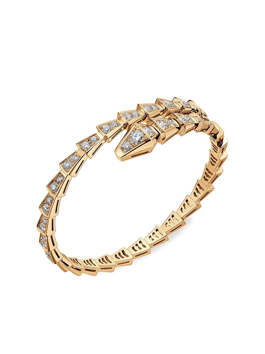 Women's Serpenti Viper 18K Yellow Gold & Diamond Wrap Bangle Bracelet - Yellow Gold - Size Medium