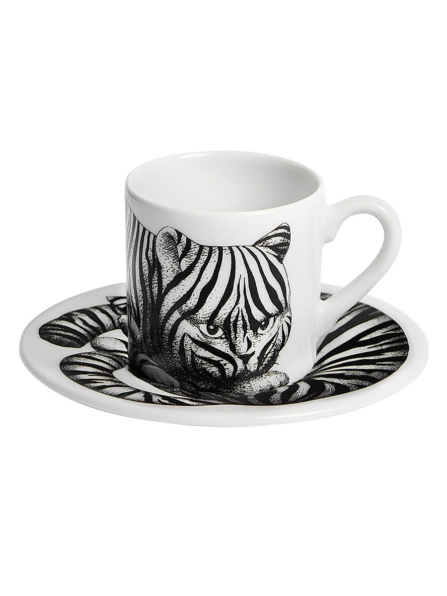 High Fidelity Tiger Print Coffee Mug & Saucer - Black White