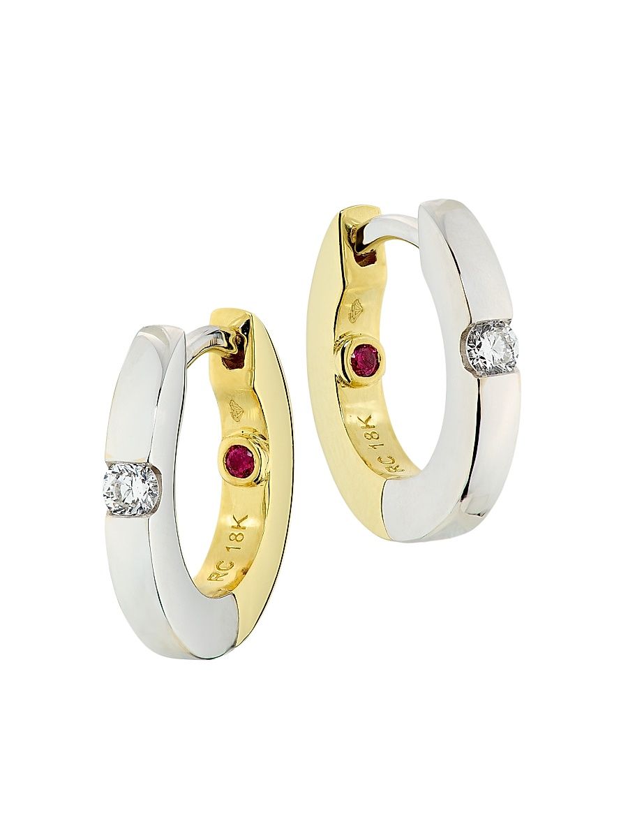 Women's Tiny Treasures Two-Tone 18K Gold & 0.08 TCW Diamond Huggie Earrings - Yellow Gold