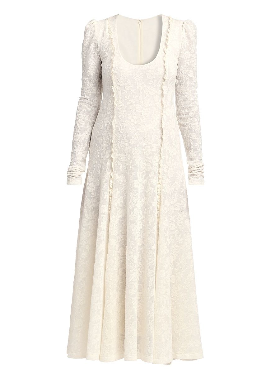 Women's Floral Wood-Blend Midi-Dress - Ivory - Size 0