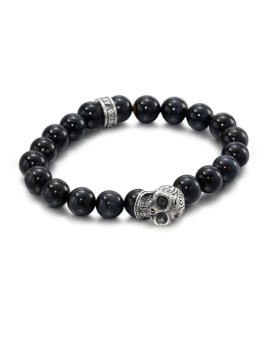 Men's Tiger's Eye Beaded Bracelet - Silver
