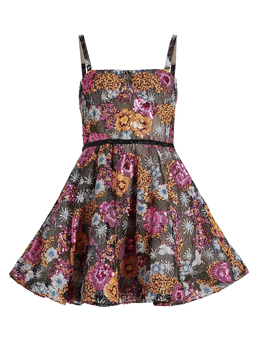 Women's Mademoiselle Floral Embellished Fit & Flare Minidress - Pink Multi - Size Large