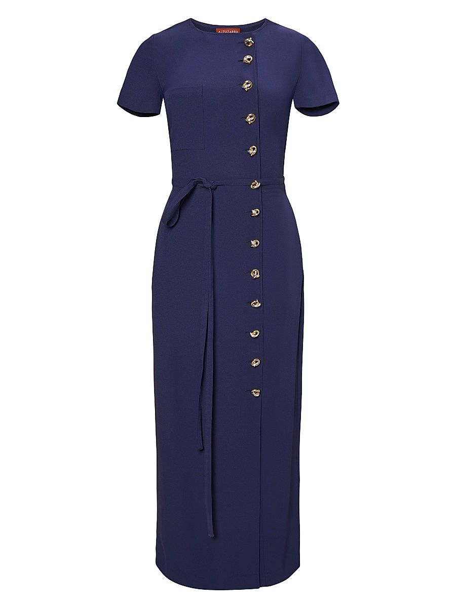 Women's Rosa Side-Button Belted Maxi Dress - Berry Blue - Size 4