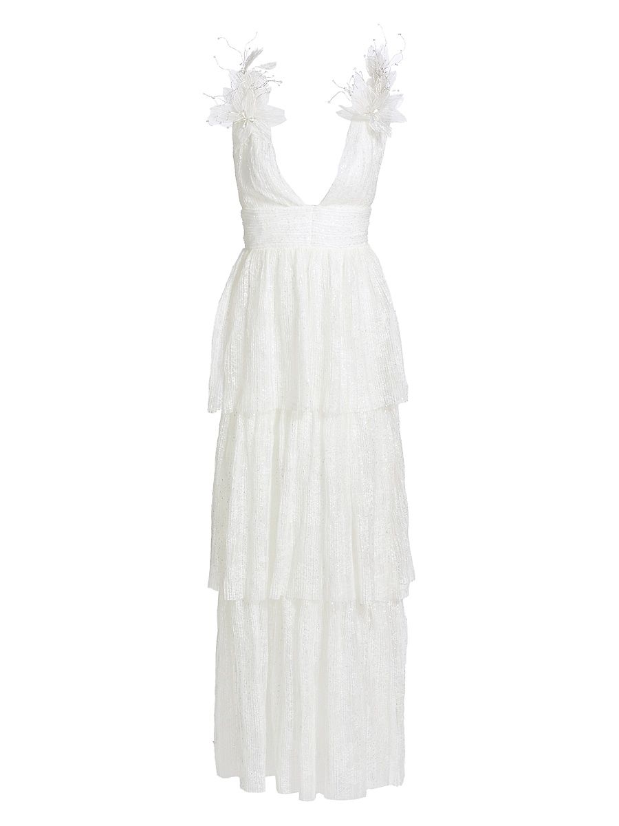 Women's Sandrine Sheer Sequin Gown - Off White - Size XS