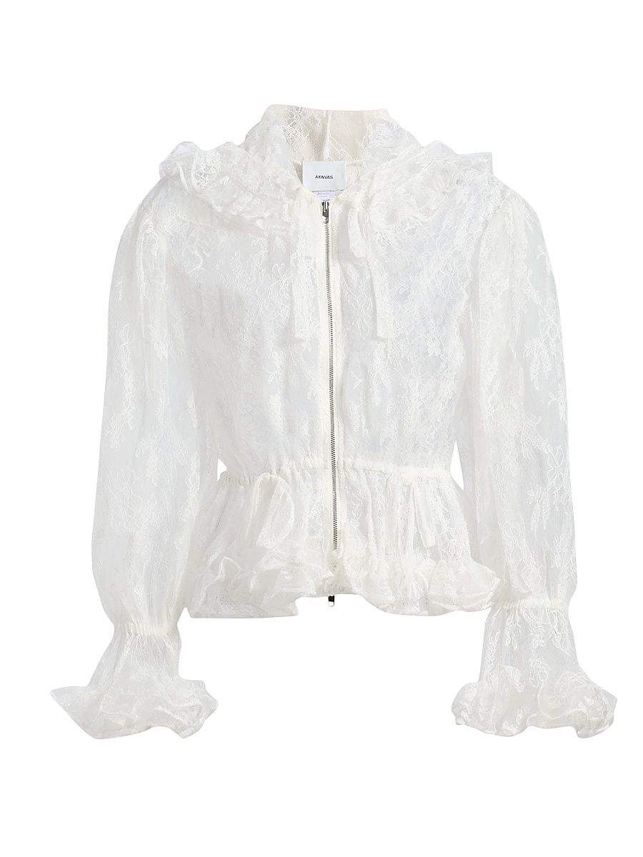 Women's Elisa Floral Lace Hooded Jacket - Ivory - Size 6