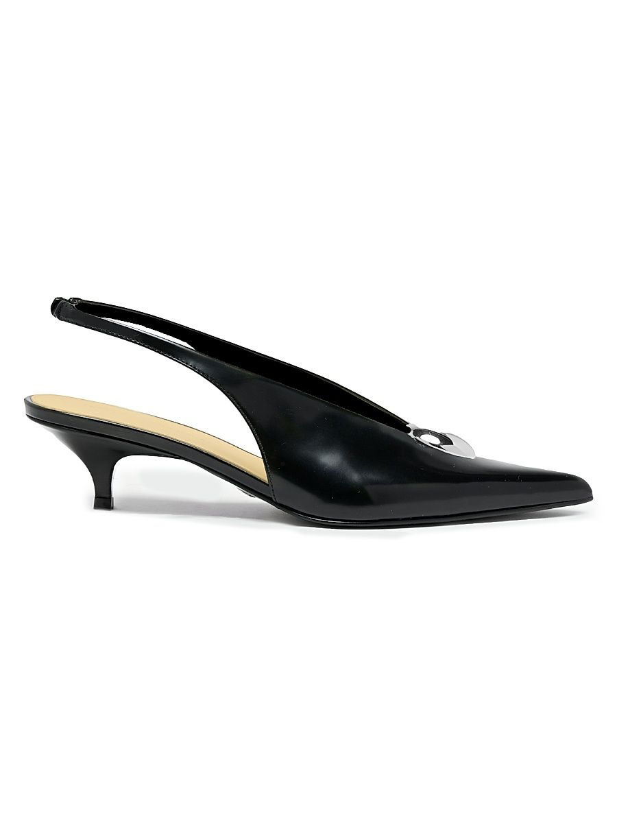 Women's Dome Slash 40MM Leather Slingback Pumps - Black - Size 10.5
