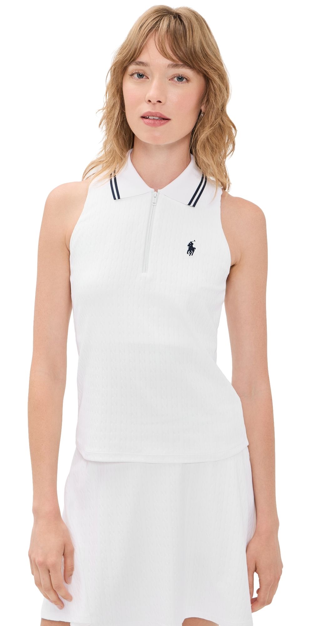RLX Ralph Lauren Active Cable Knit Top Ceramic White/Refined Navy XS