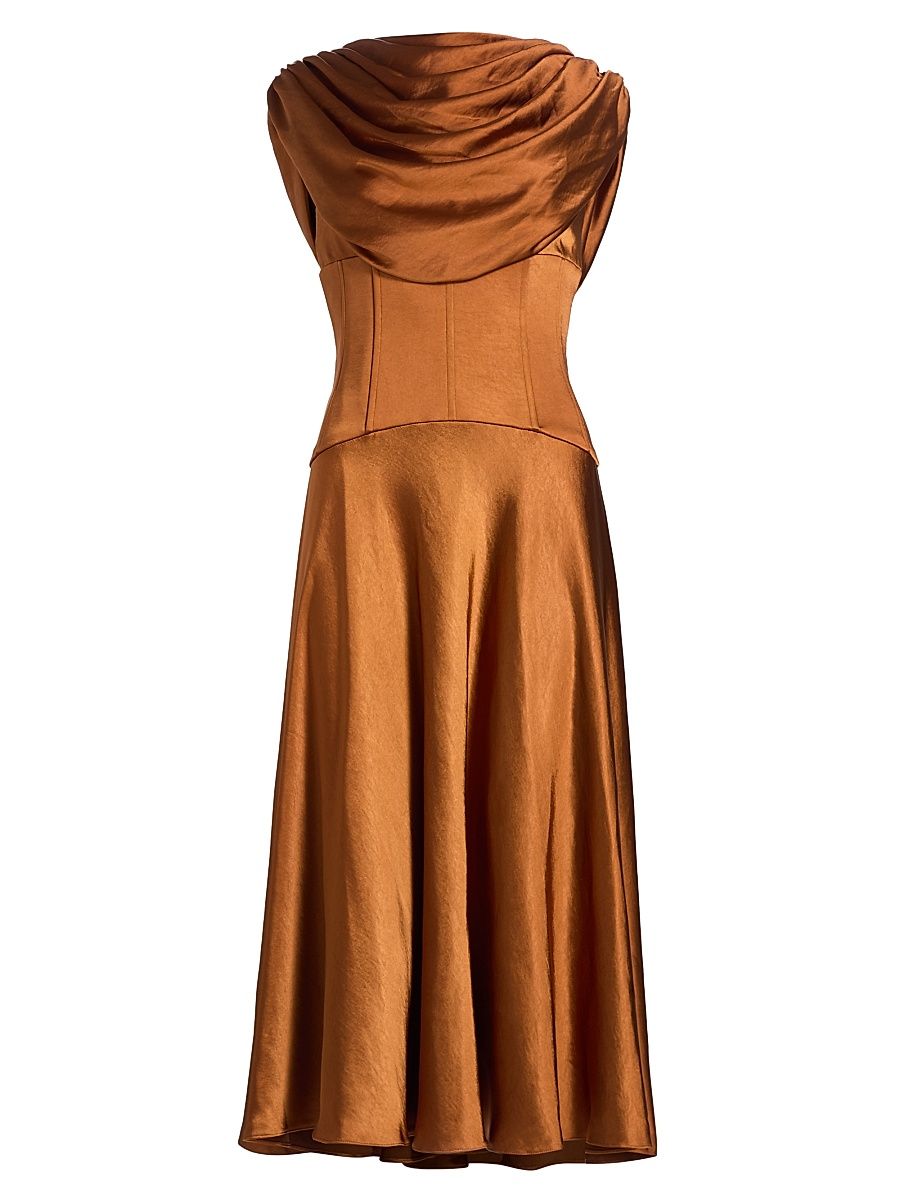 Women's Satin Cowlneck Cocktail Dress - Copper - Size 12