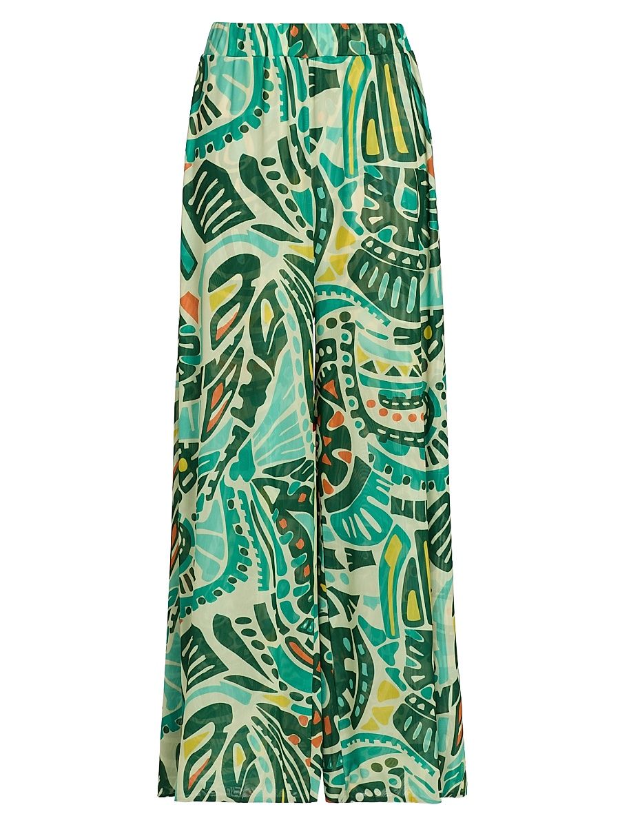 Women's Seby Printed Mesh Wide-Leg Pants - Jungle Rhythm - Size XL