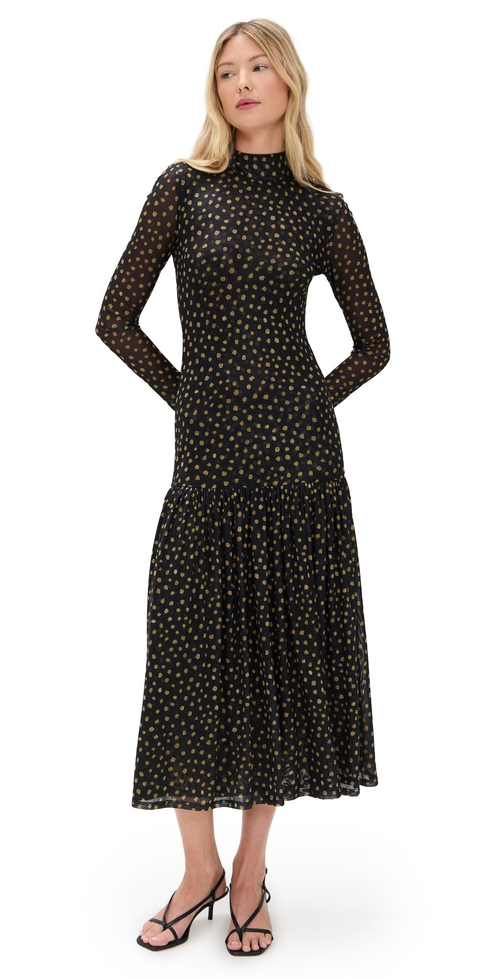 MISA Leylani Dress Golden Polka Dot Mesh XS