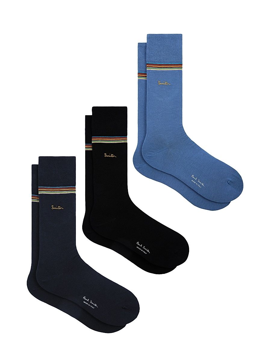 Men's Striped Cuff Logo Crew Socks 3-Pack