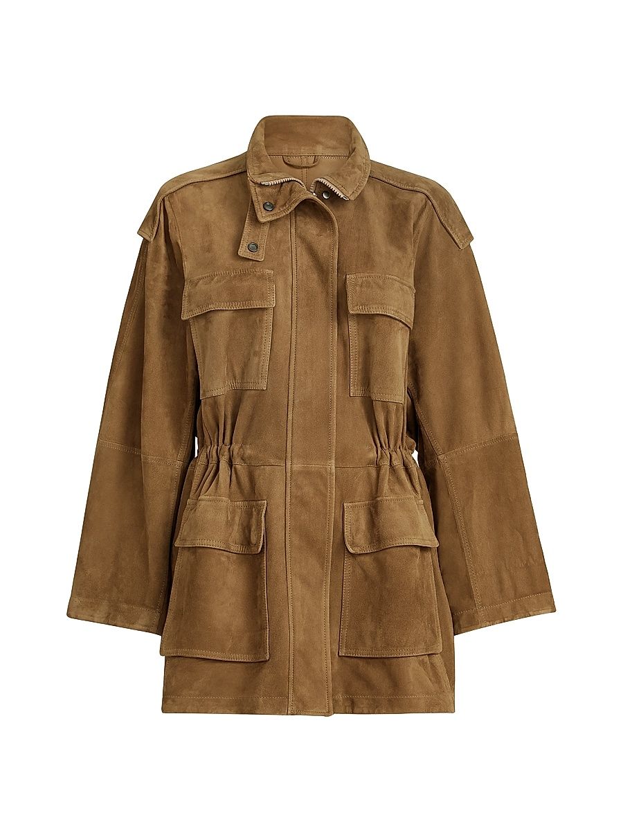 Women's Suede Safari Jacket with Monili - Brown - Size 0