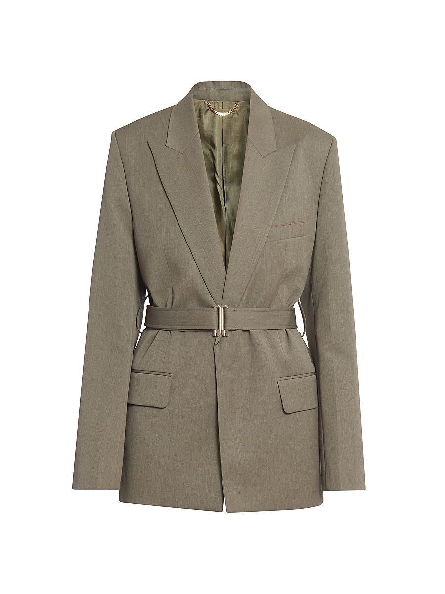 Women's Wool-Blend Belted Single-Breasted Jacket - Sage Melange - Size 0