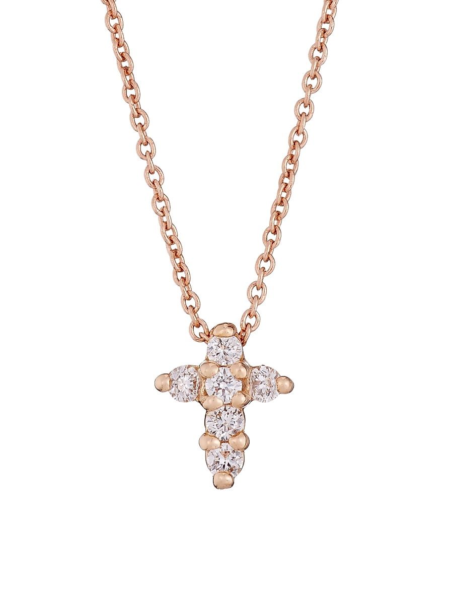 Women's Tiny Treasures Diamond & 18K Rose Gold Baby Cross Pendant Necklace - Rose Gold